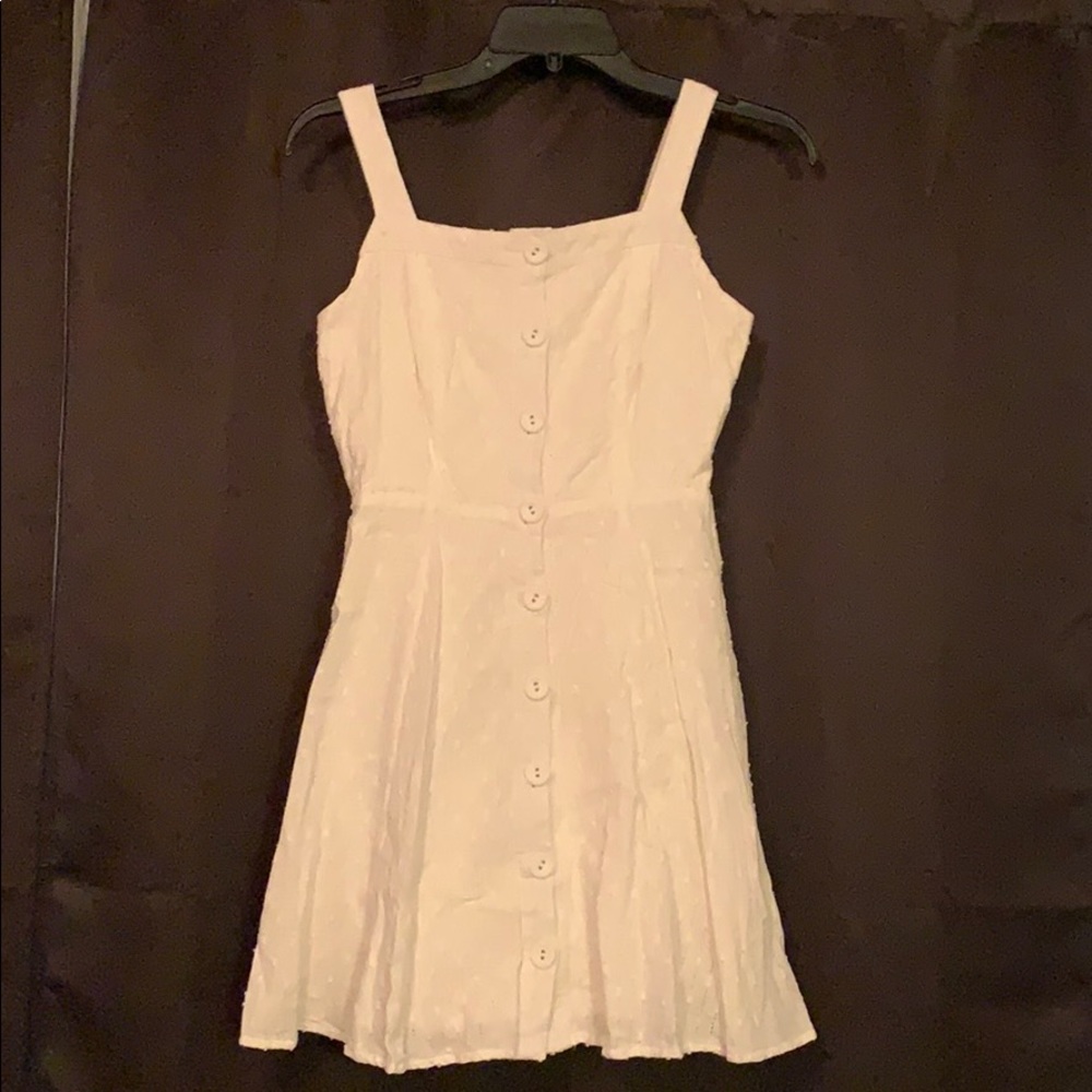 White button down mini dress with dotty texture